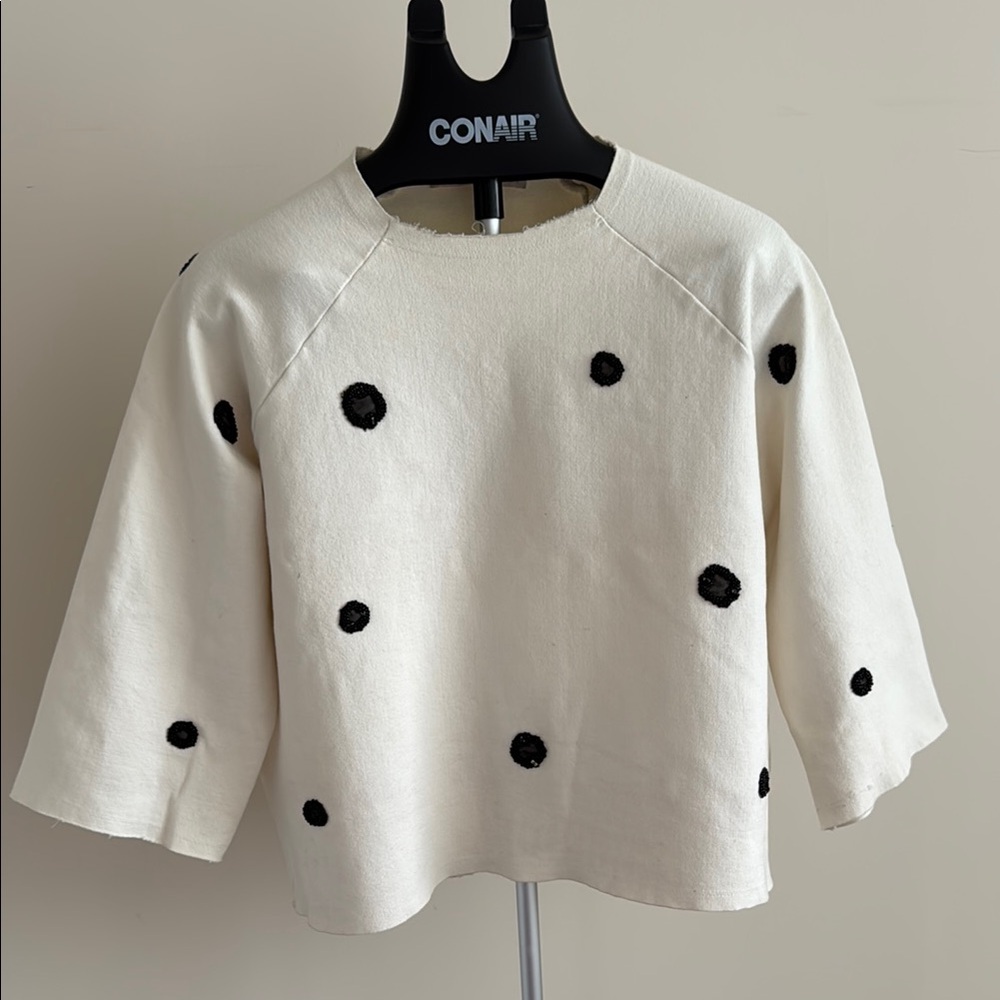 ZARA Cream and Black Polka Dot Women's Top